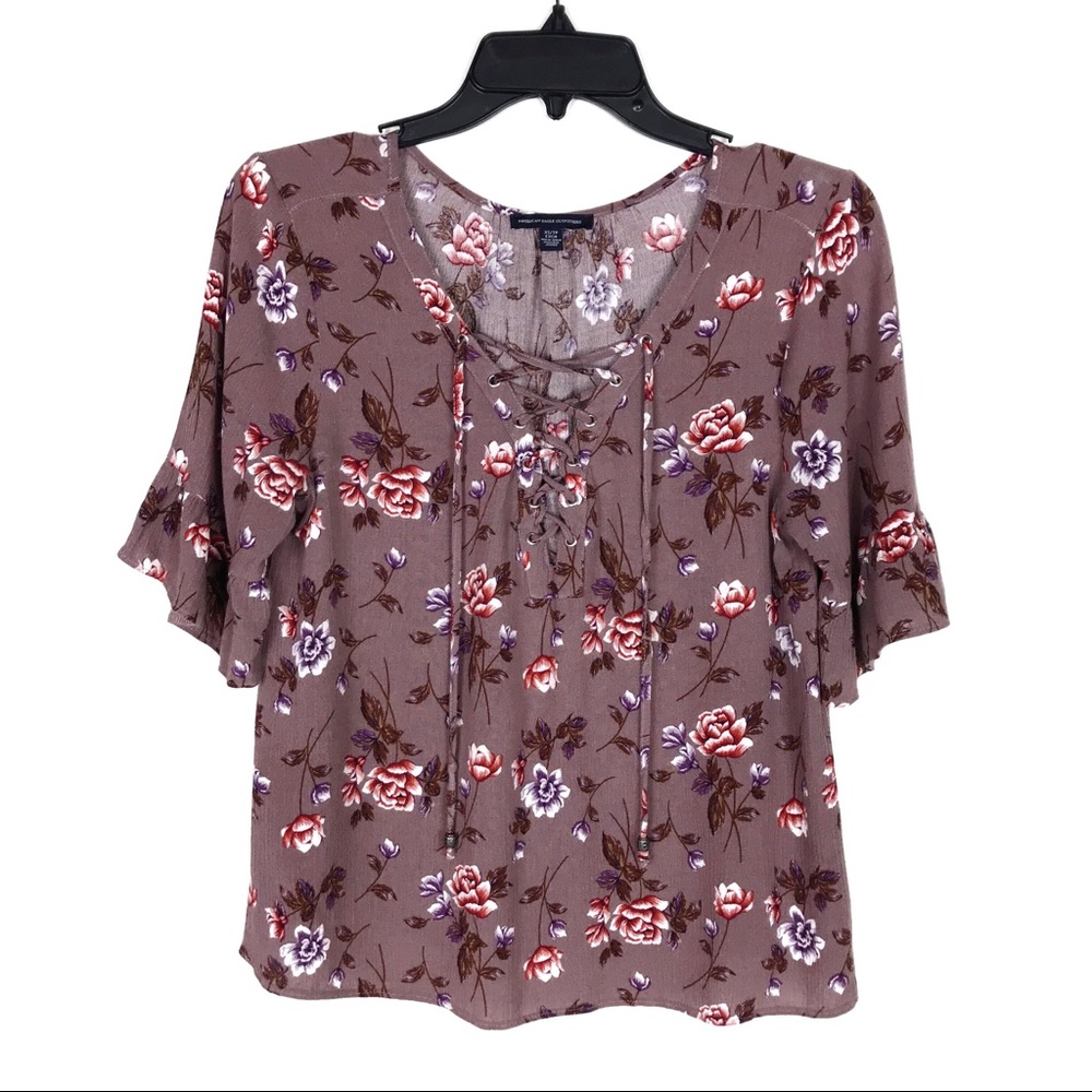American Eagle Lavender Floral Boho Top